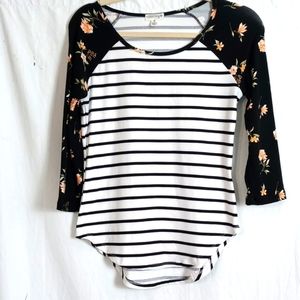 4/20 Orange Kisses floral horizonal stripes baseball T